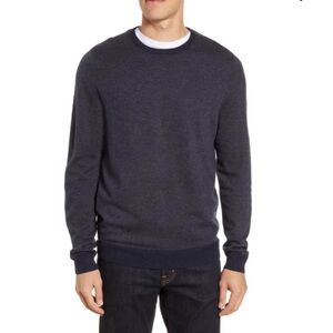 Nordstrom Men's Shop Bird's Eye Crewneck Wool Blend Sweater Navy Blue Sz 2XL NEW
